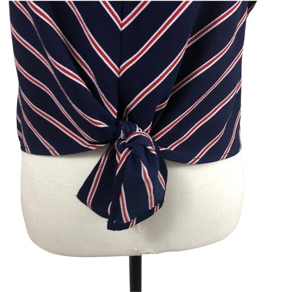 𝅺MONTEAU Striped Blue, Red & White Top with Flutter Sleeves size Small - Picture 6 of 12
